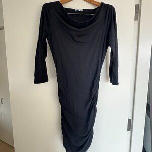 James Perse Ruched Jersey Midi Dress – Black – Women’s 3/L